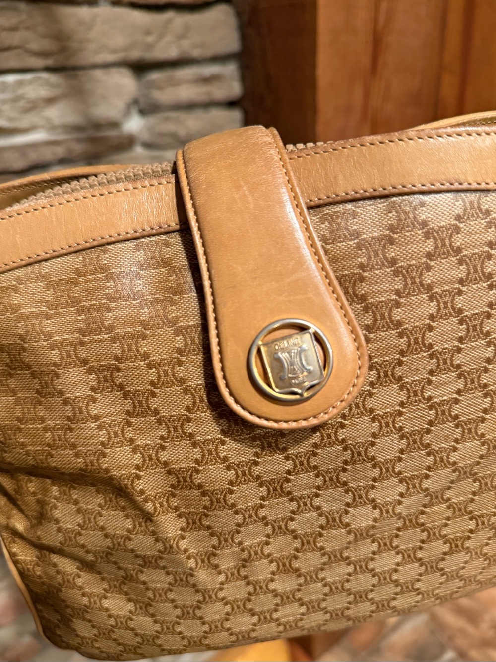 Authentic Celine Vintage 90’s Cognac Monogram Crossbody Bag Leather Trim - Picture 3 of 15